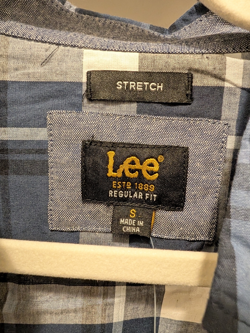 Lee Men's Navy and Light Blue Plaid Button-Down Shirt